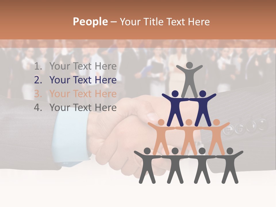 Two Men Shaking Hands In Front Of A Group Of People PowerPoint Template