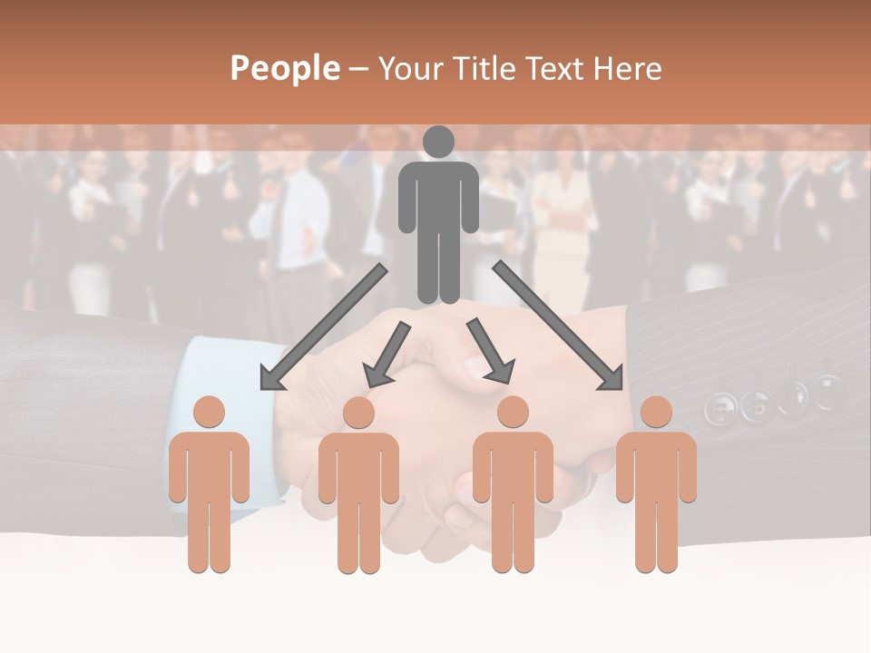 Two Men Shaking Hands In Front Of A Group Of People PowerPoint Template