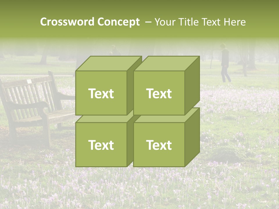 A Park Bench In The Middle Of A Field With Purple Flowers PowerPoint Template