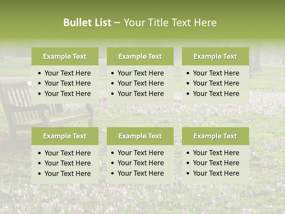 A Park Bench In The Middle Of A Field With Purple Flowers PowerPoint Template