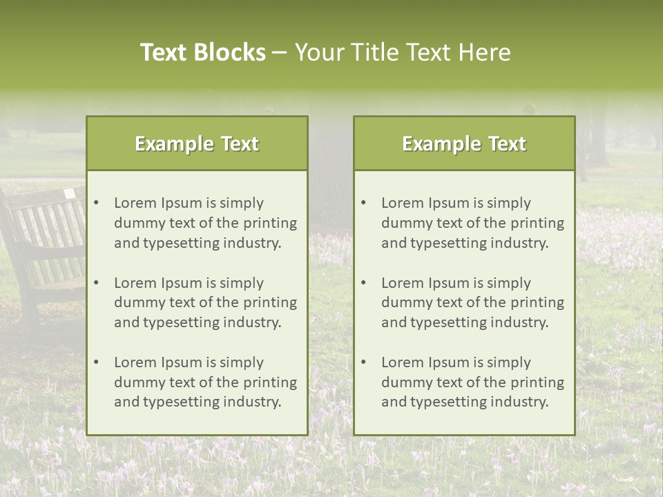A Park Bench In The Middle Of A Field With Purple Flowers PowerPoint Template