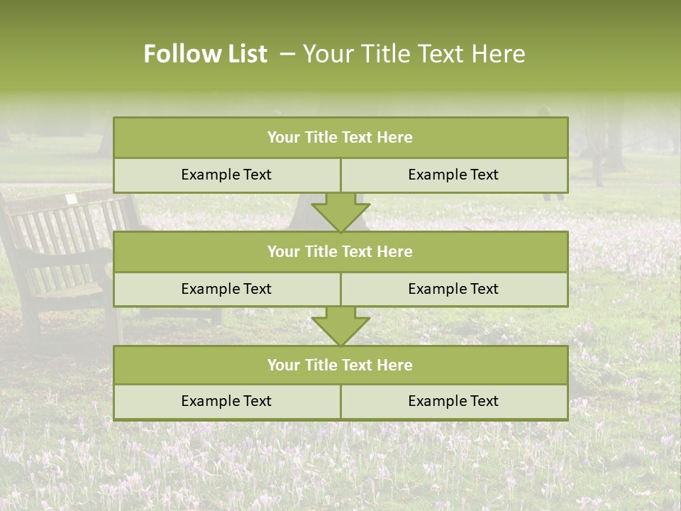 A Park Bench In The Middle Of A Field With Purple Flowers PowerPoint Template