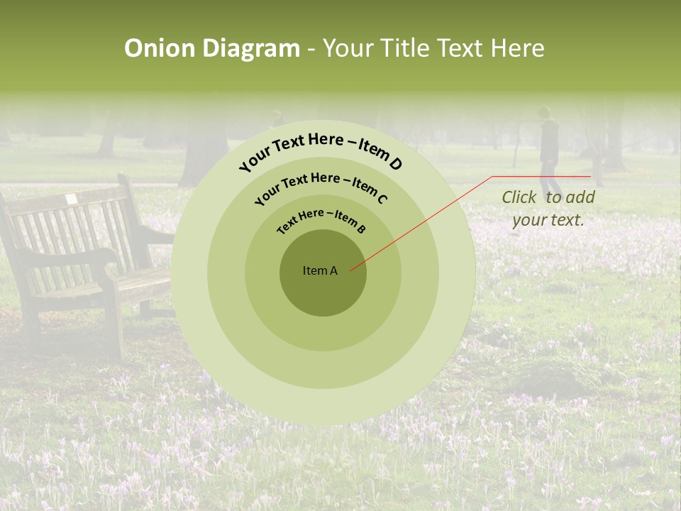 A Park Bench In The Middle Of A Field With Purple Flowers PowerPoint Template