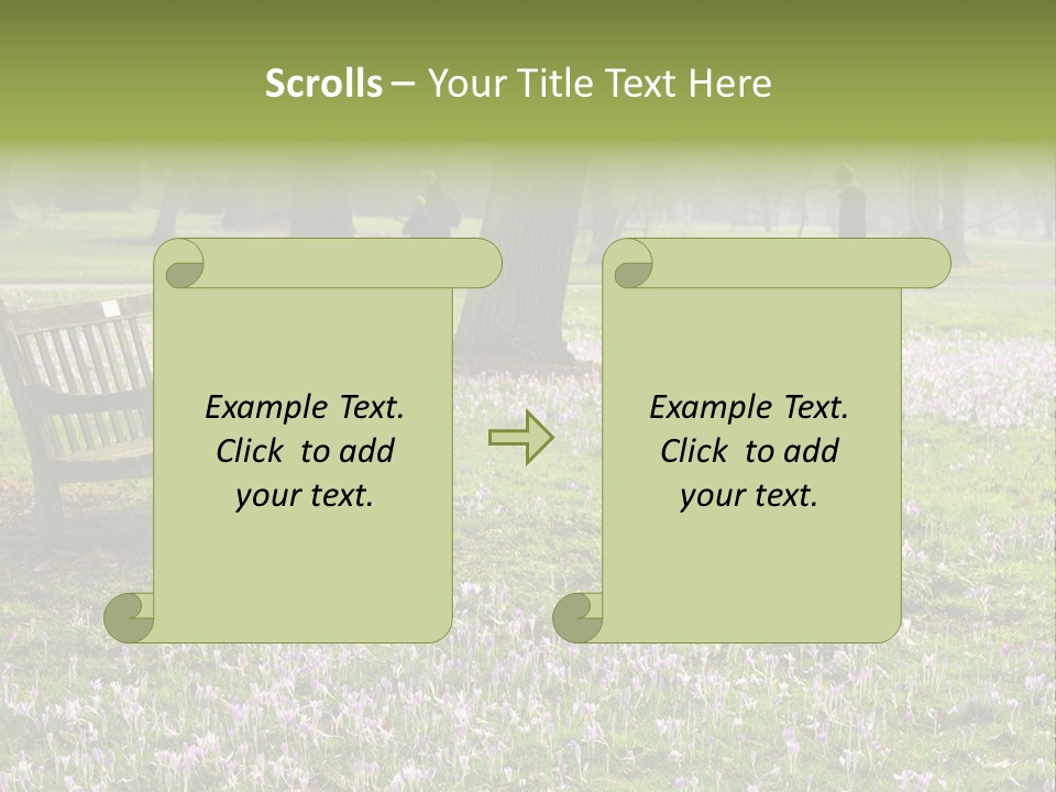 A Park Bench In The Middle Of A Field With Purple Flowers PowerPoint Template