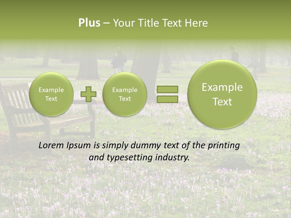 A Park Bench In The Middle Of A Field With Purple Flowers PowerPoint Template