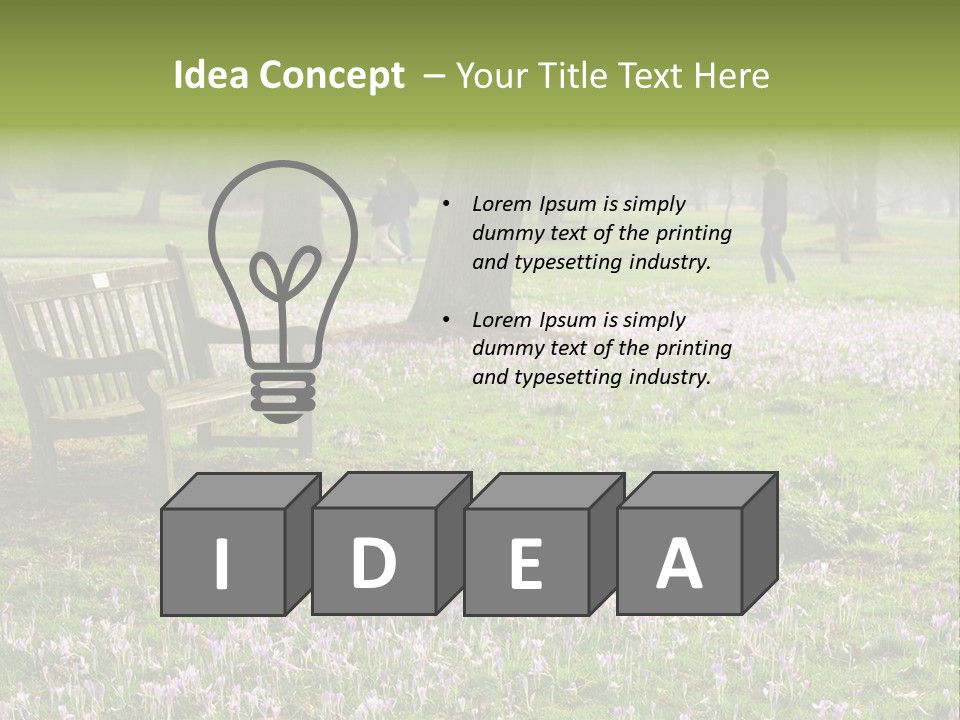 A Park Bench In The Middle Of A Field With Purple Flowers PowerPoint Template