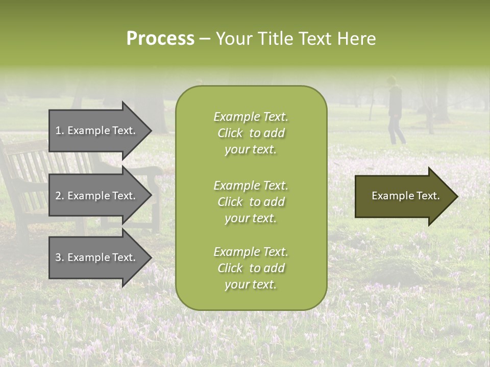 A Park Bench In The Middle Of A Field With Purple Flowers PowerPoint Template