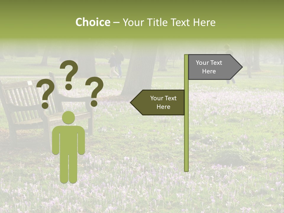 A Park Bench In The Middle Of A Field With Purple Flowers PowerPoint Template