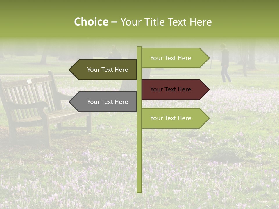 A Park Bench In The Middle Of A Field With Purple Flowers PowerPoint Template