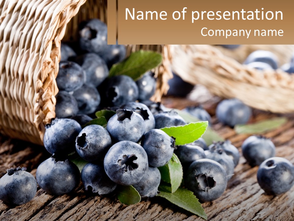 A Basket Of Blueberries On A Wooden Table PowerPoint Template