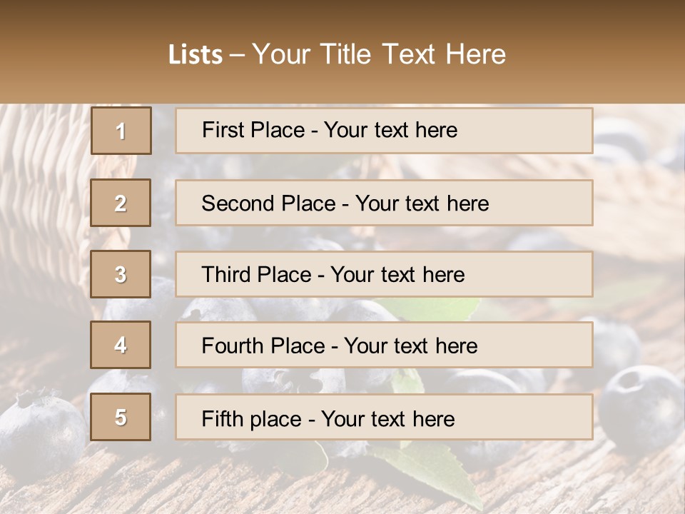 A Basket Of Blueberries On A Wooden Table PowerPoint Template
