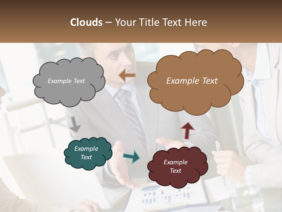 A Group Of People Sitting Around A Table Talking PowerPoint Template