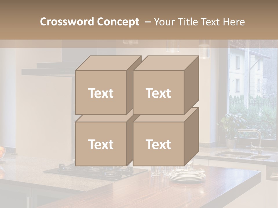 A Kitchen With A Center Island And A Stove Top Oven PowerPoint Template