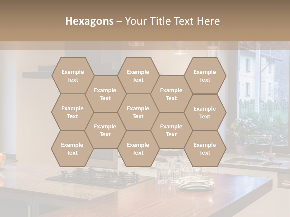 A Kitchen With A Center Island And A Stove Top Oven PowerPoint Template