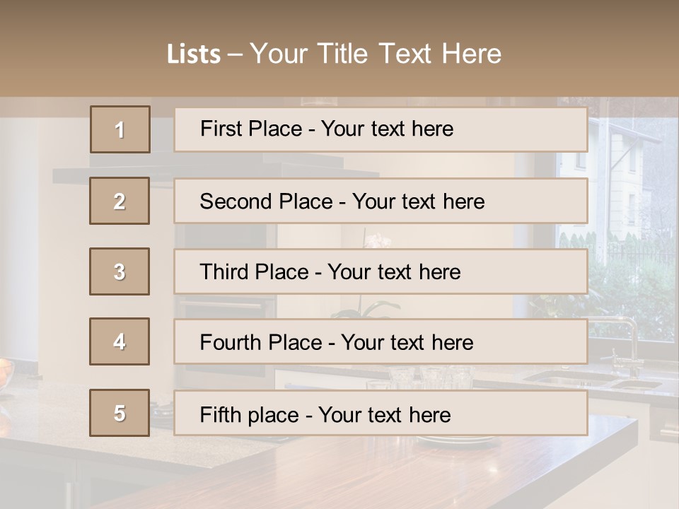 A Kitchen With A Center Island And A Stove Top Oven PowerPoint Template