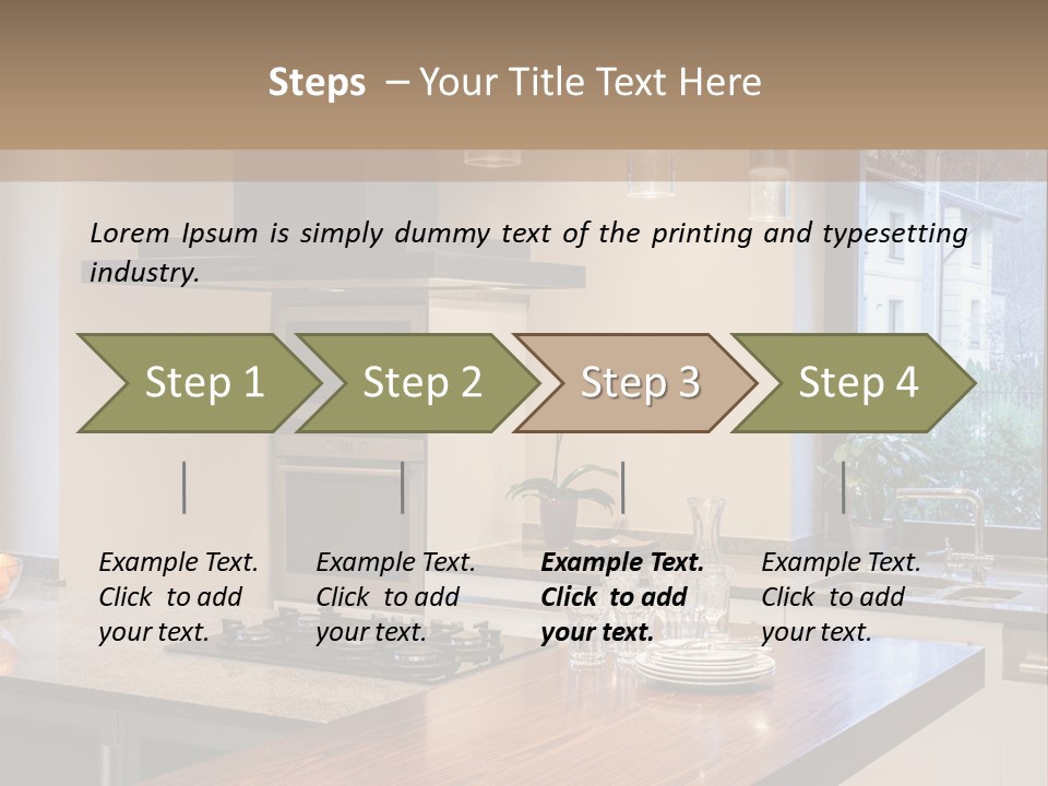 A Kitchen With A Center Island And A Stove Top Oven PowerPoint Template