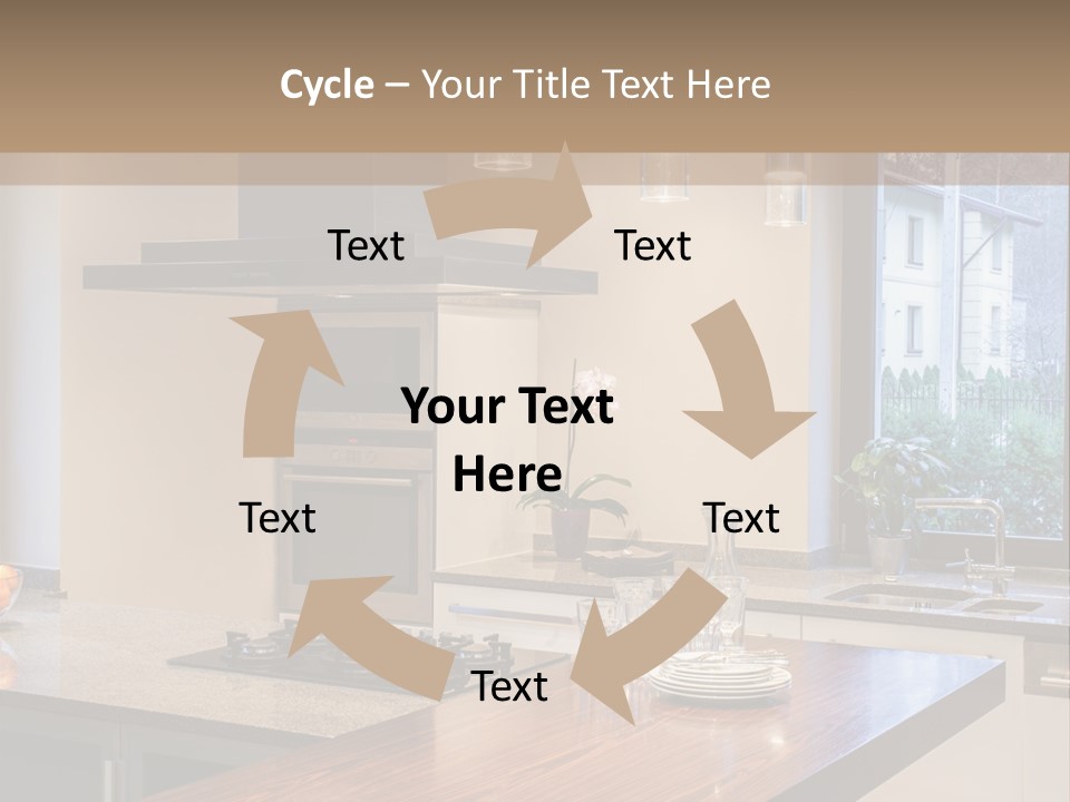 A Kitchen With A Center Island And A Stove Top Oven PowerPoint Template