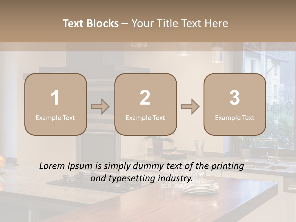 A Kitchen With A Center Island And A Stove Top Oven PowerPoint Template
