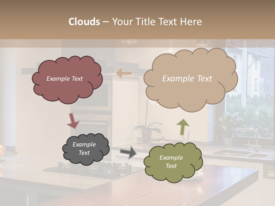 A Kitchen With A Center Island And A Stove Top Oven PowerPoint Template