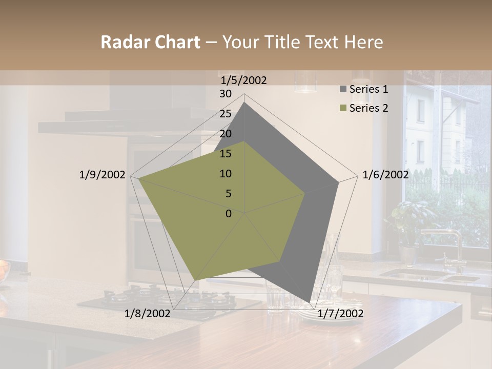 A Kitchen With A Center Island And A Stove Top Oven PowerPoint Template