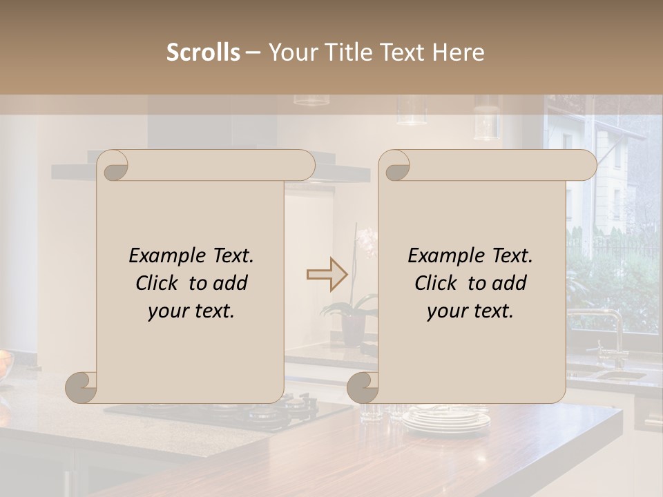 A Kitchen With A Center Island And A Stove Top Oven PowerPoint Template