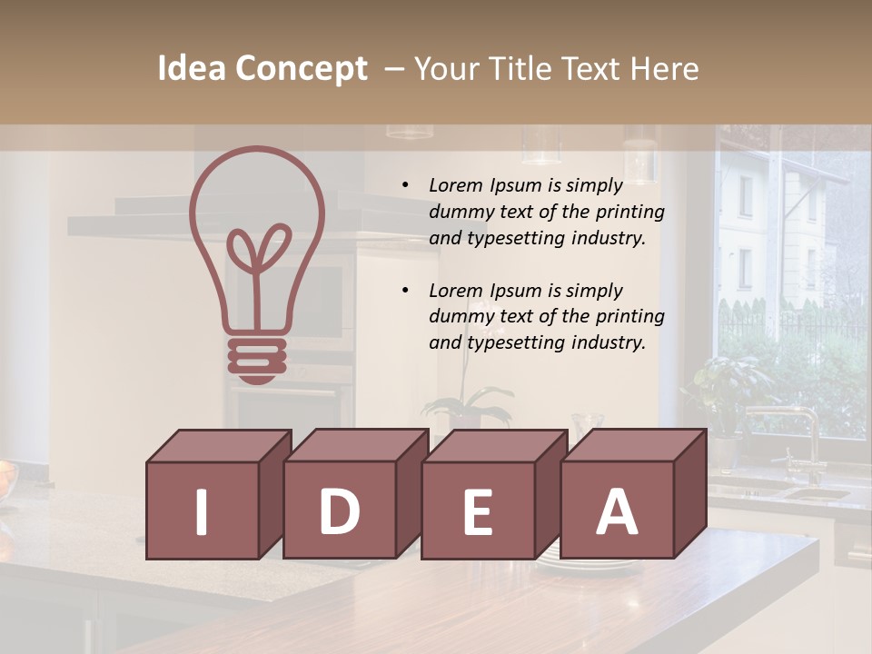 A Kitchen With A Center Island And A Stove Top Oven PowerPoint Template