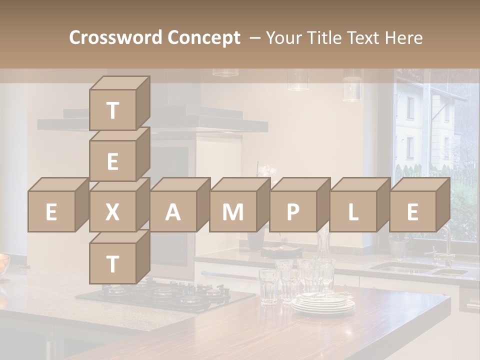 A Kitchen With A Center Island And A Stove Top Oven PowerPoint Template