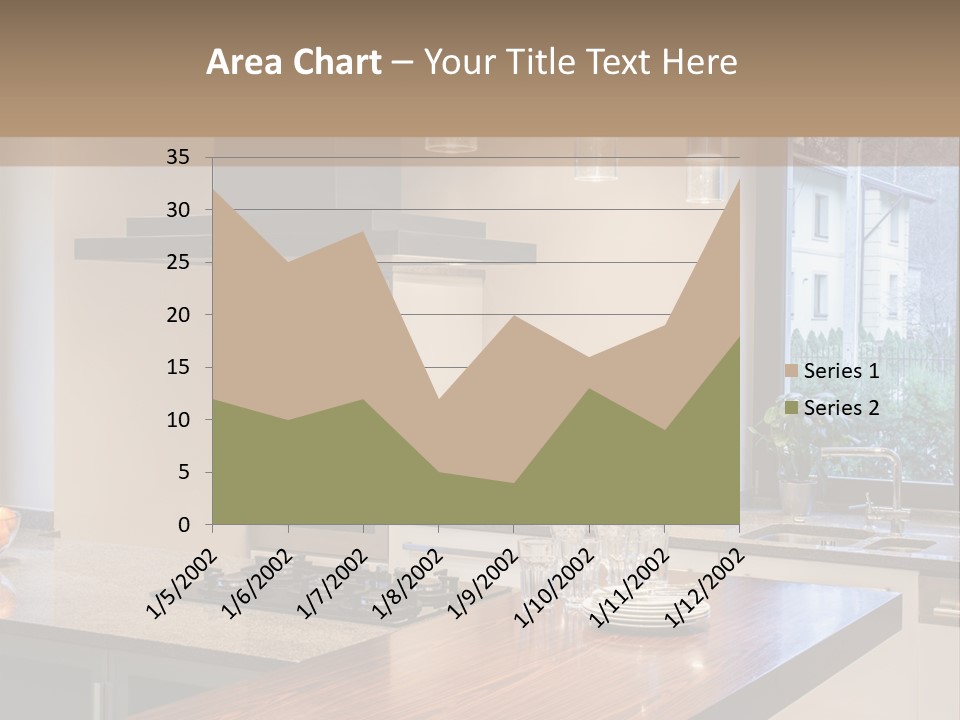 A Kitchen With A Center Island And A Stove Top Oven PowerPoint Template