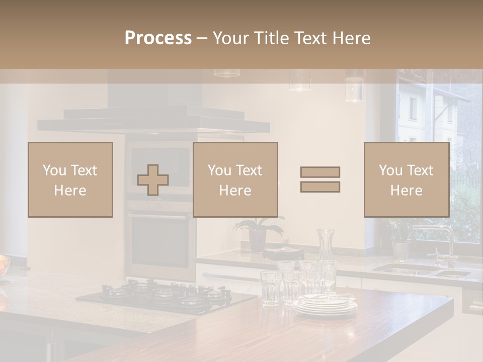 A Kitchen With A Center Island And A Stove Top Oven PowerPoint Template