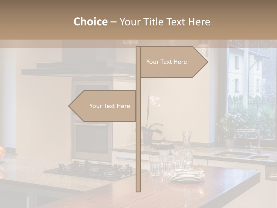 A Kitchen With A Center Island And A Stove Top Oven PowerPoint Template