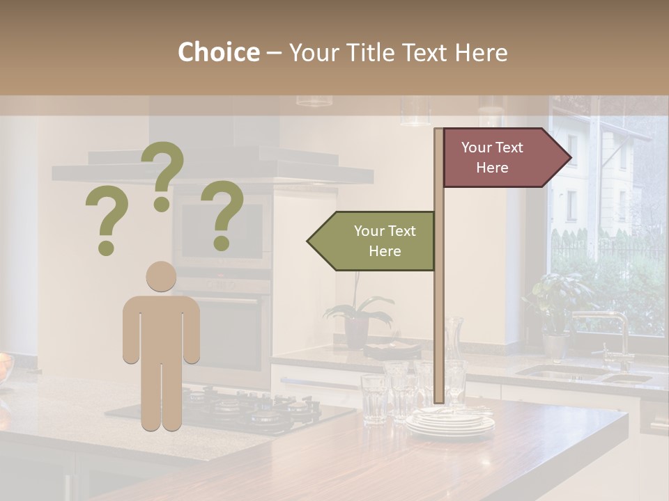 A Kitchen With A Center Island And A Stove Top Oven PowerPoint Template