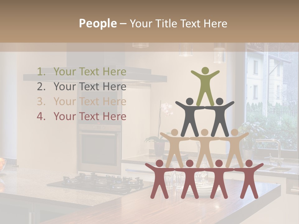 A Kitchen With A Center Island And A Stove Top Oven PowerPoint Template