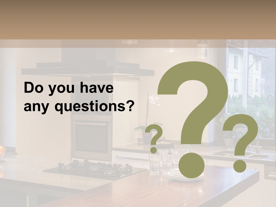 A Kitchen With A Center Island And A Stove Top Oven PowerPoint Template