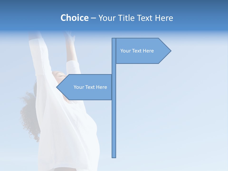 A Woman In A White Shirt Is Reaching Up To The Sky PowerPoint Template