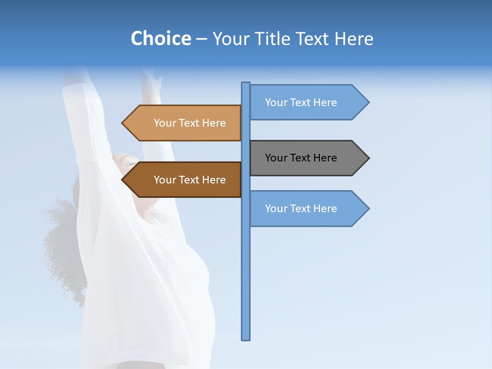 A Woman In A White Shirt Is Reaching Up To The Sky PowerPoint Template