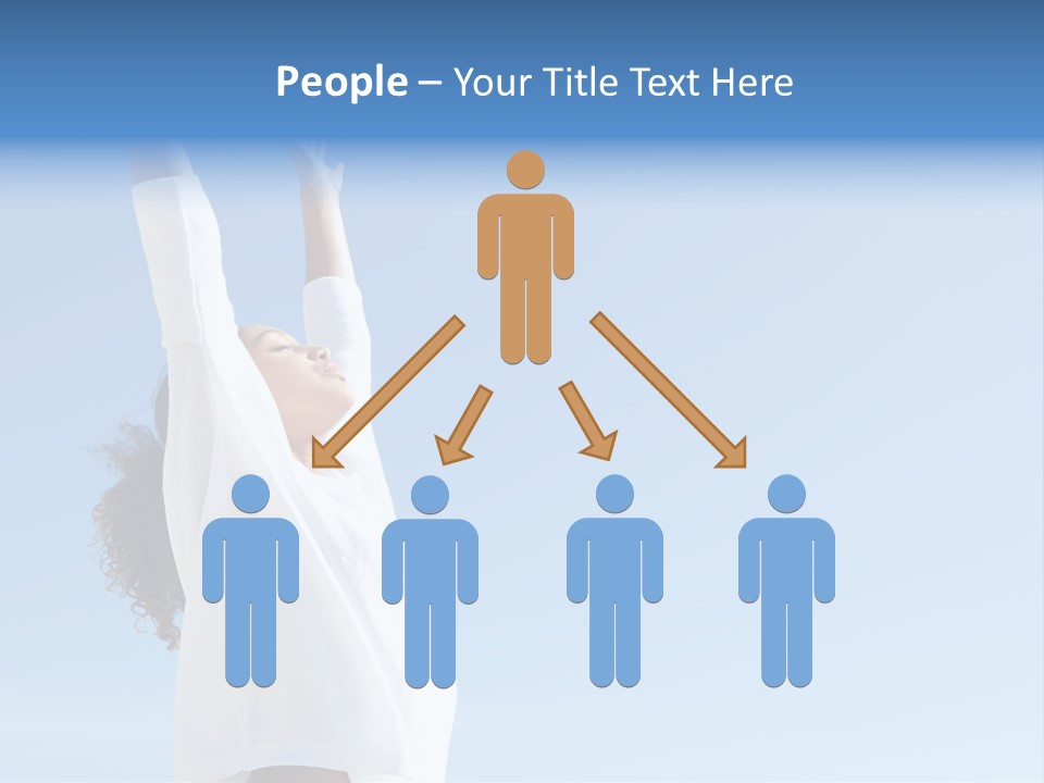 A Woman In A White Shirt Is Reaching Up To The Sky PowerPoint Template