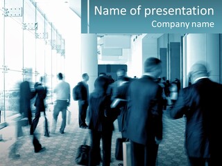 A Group Of People Standing In A Lobby PowerPoint Template