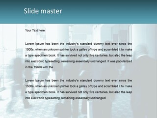 A Group Of People Standing In A Lobby PowerPoint Template