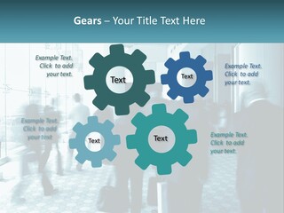 A Group Of People Standing In A Lobby PowerPoint Template