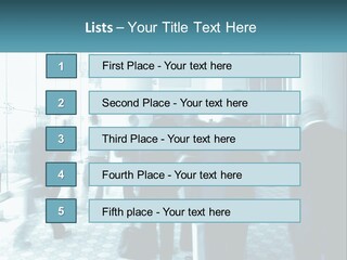 A Group Of People Standing In A Lobby PowerPoint Template
