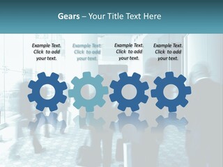 A Group Of People Standing In A Lobby PowerPoint Template