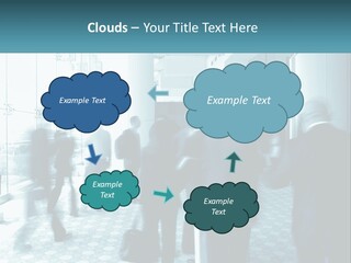 A Group Of People Standing In A Lobby PowerPoint Template