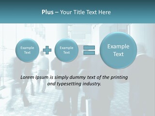 A Group Of People Standing In A Lobby PowerPoint Template