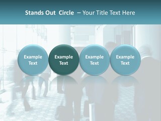 A Group Of People Standing In A Lobby PowerPoint Template