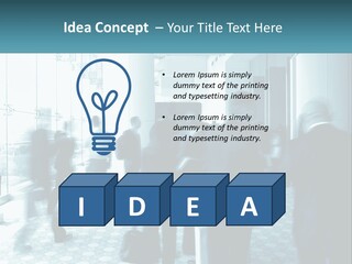 A Group Of People Standing In A Lobby PowerPoint Template