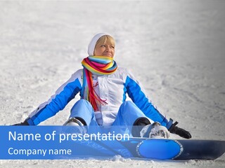 A Woman Sitting In The Snow With A Snowboard PowerPoint Template