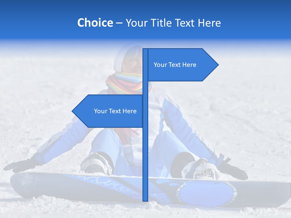 A Woman Sitting In The Snow With A Snowboard PowerPoint Template