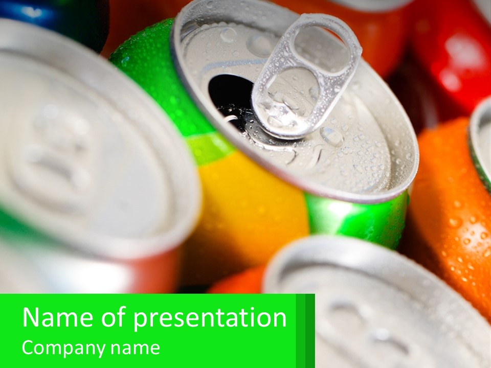 A Group Of Soda Cans With A Green Label PowerPoint Template