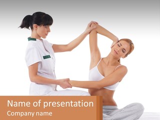 A Woman Doing Yoga With Another Woman In The Background PowerPoint Template