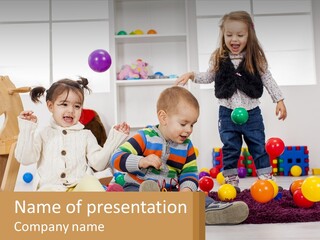 A Group Of Children Playing With Toys In A Room PowerPoint Template